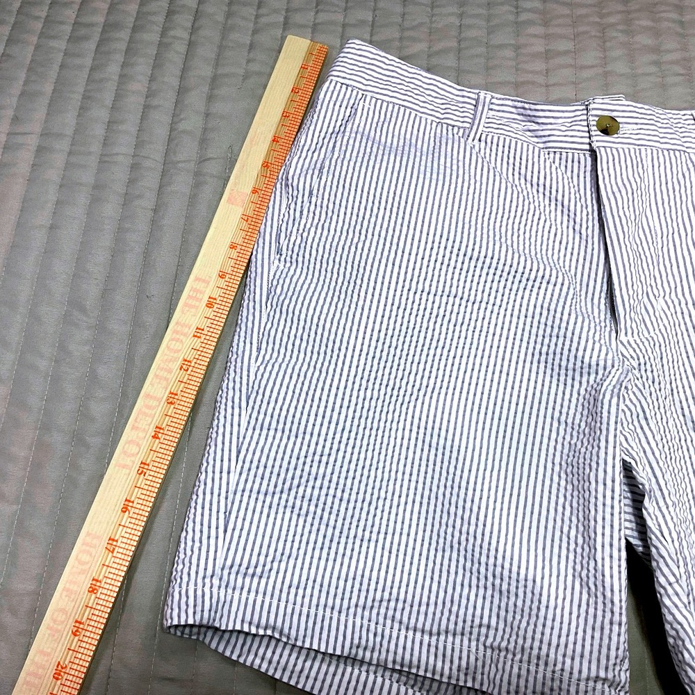 Ben Sherman Mens Seersucker Chino Shorts Blue and White Striped Cotton Size 34W - Picture 9 of 10